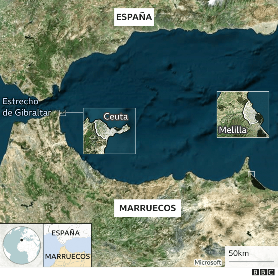 Mapa localizando Ceuta y Melilla