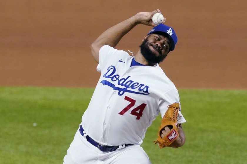 Los Angeles Dodgers pitcher Kenley Jansen delivers against the San Diego Padres.