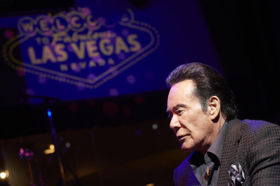 FILE - In this Jan. 18, 2019, file photo, Wayne Newton speaks during an interview at Caesars Palace in Las Vegas. A jury in Las Vegas is due to hear from Newton and his wife describe encountering two burglars at their home a year ago, including one who attacked their dogs with a crowbar before escaping. A prosecutor told jurors Tuesday, June 18, 2019, that Weslie Hosea Martin was one of those men, and later sold Newton valuables to a coin and jewelry store. Martin’s public defender tells the jury that little evidence ties Martin to the break-in the Newtons interrupted when they returned home. (AP Photo/John Locher,File)