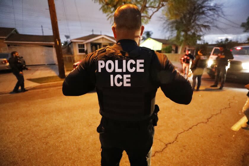 BELL GARDENS, CA - MARCH 16, 2020 David A. Marin, Field Office Director Enforcement and Removal Operations Los Angeles Field Office of U.S. Immigration and Customs Enforcement (ICE) during a pre-dawn apprehension in Bell Gardens as ICE officers are joined by (CBP) U.S. Customs & Border Protection agents in the last few weeks, as more resources are deployed in sanctuary cities. (Al Seib / Los Angeles Times)