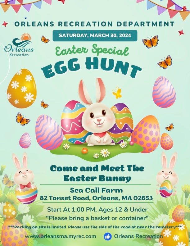 Poster for the Orleans Recreation Department's Easter egg hunt.