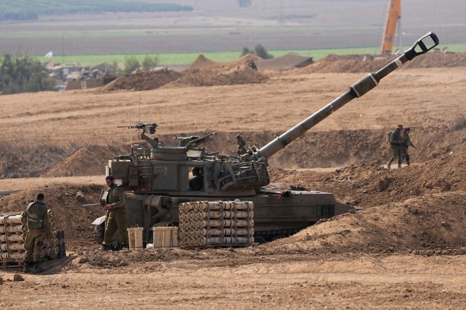 An Israeli mobile artillery unit near the Israel-Gaza border, (AP)