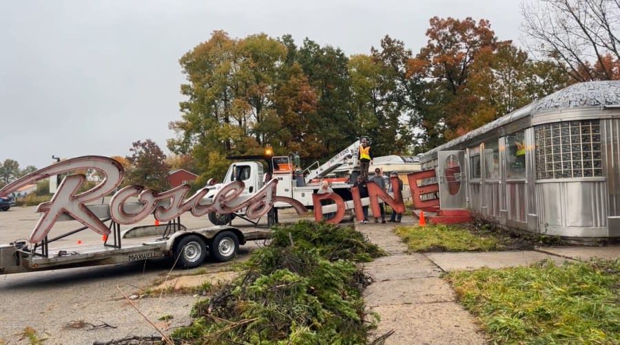 Crews removed the "Rosie's" sign from the iconic diner on Oct. 20, 2023.