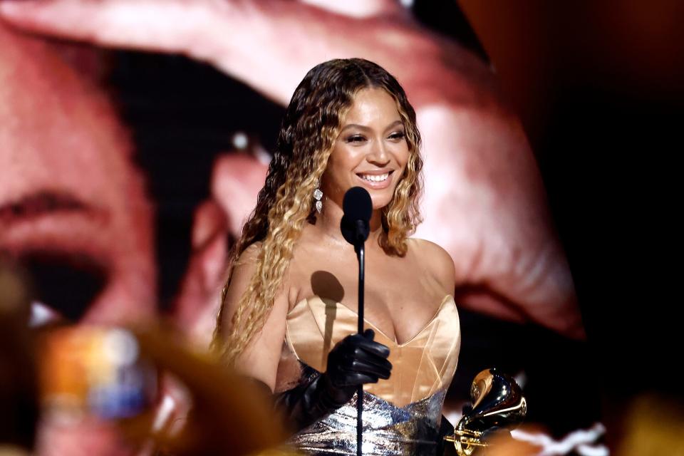 Beyonce accepts Best Dance/Electronic Music Album for onstage during the 65th GRAMMY Awards at Crypto.com Arena on Feb. 05, 2023 in Los Angeles, California.