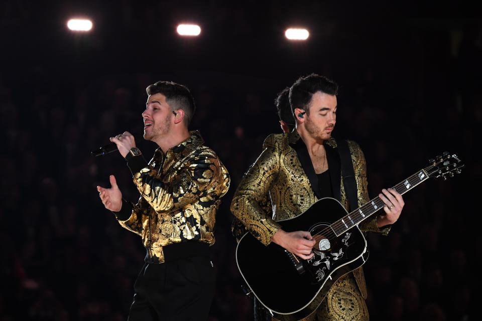 The Jonas Brothers perform during the 62nd Annual Grammy Awards on January 26, 2020, in Los Angeles. (Photo by Robyn Beck / AFP) (Photo by ROBYN BECK/AFP via Getty Images)