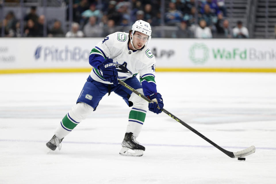 Quinn Hughes #43 of the Vancouver Canucks has fantasy value