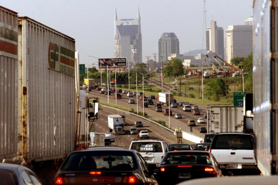 Traffic is backing up on I-40 westbound as it approaches Nashville April 16, 2002. A survey of 605 Nashville residents by the Nashville Area Chamber of Commerce found that traffic was No. 1 concern in the Music City, replacing crime.