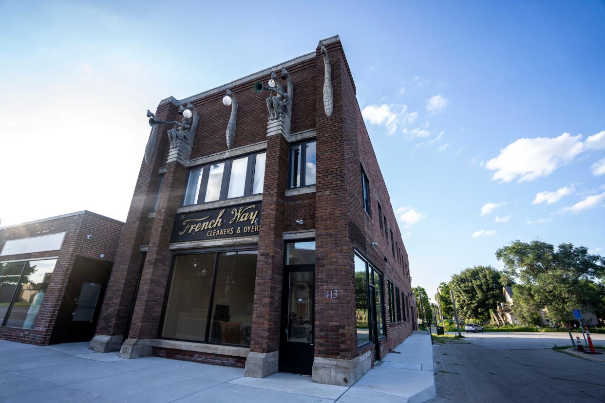 The exterior of the former French Way Cleaners building.