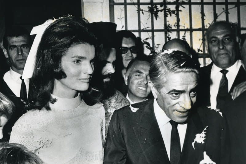 Jacqueline Kennedy and Aristotle Onassis are married in Skorpios, Greece, on October 20, 1968. UPI File Photo