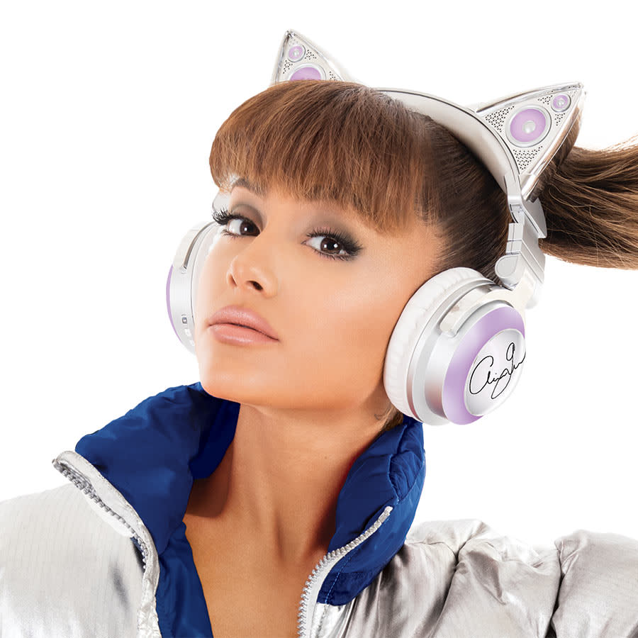 <p>Maybe you love Ariana Grande, or maybe you don’t but find yourself irresistibly drawn to her anyhow because, after all, SHE IS A CAT. You, too, can take on her feline appearance by picking up a set of Grande-branded ‘phones that cover your lobes while placing glowing cat ears atop your head. The ears illuminate in eight different festive colors, and the “cans” have speakers that face outward as well as inward, so you can listen privately or turn on the exteriors and really annoy everyone on the subway. (<span>Buy here</span> for $149.99) (Credit: Brookstone.com) </p>