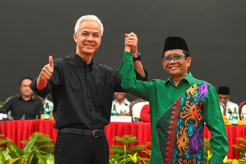 Indonesian presidential candidate Ganjar Pranowo and vice-presidential candidate Mahfud MD's declaration in Jakarta
