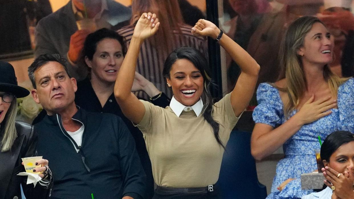 new york, new york september 09 ariana debose is seen at the final game with coco gauff vs aryna sabalenka at the 2023 us open tennis championships on september 09, 2023 in new york city photo by gothamgc images