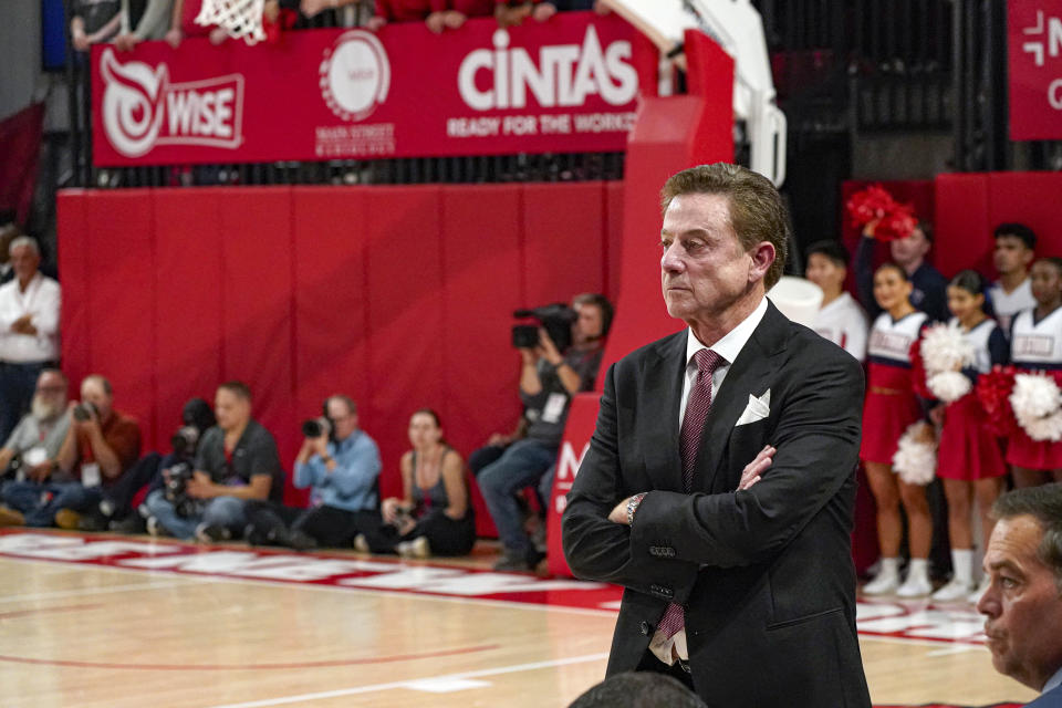 St. John's head coach Rick Pitino stands on the sideline during the first half of an NCAA college basketball game against Stony Brook in New York, Tuesday, Nov. 7, 2023. (AP Photo/Peter K. Afriyie)