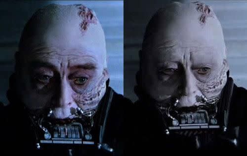 Before and after Darth Vader CGI (20th Century Fox).