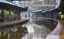 Mumbai: Waterlogged railway tracks at Chunabhatti railway station, after heavy monsoon rain, in Mumbai, Wednesday, Sept. 23, 2020. (PTI Photo/Kunal Patil)(PTI23-09-2020_000086B)