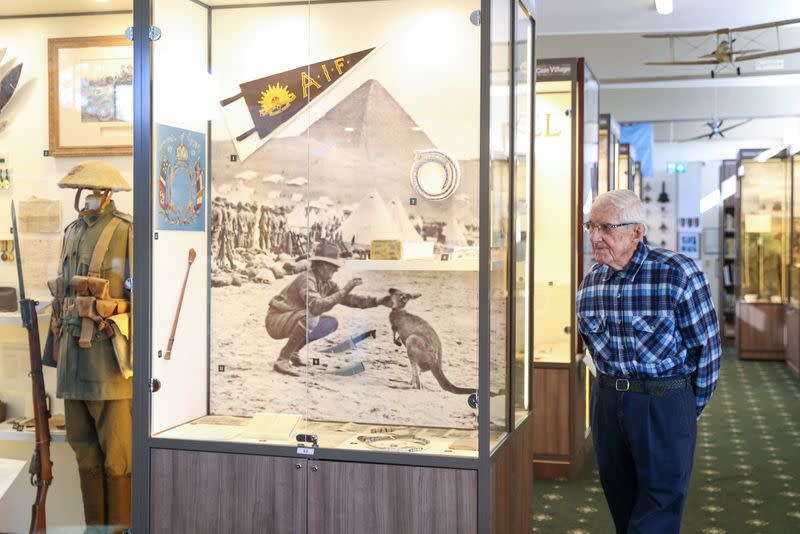 A World War II veteran is seen inside a war museum in Sydney
