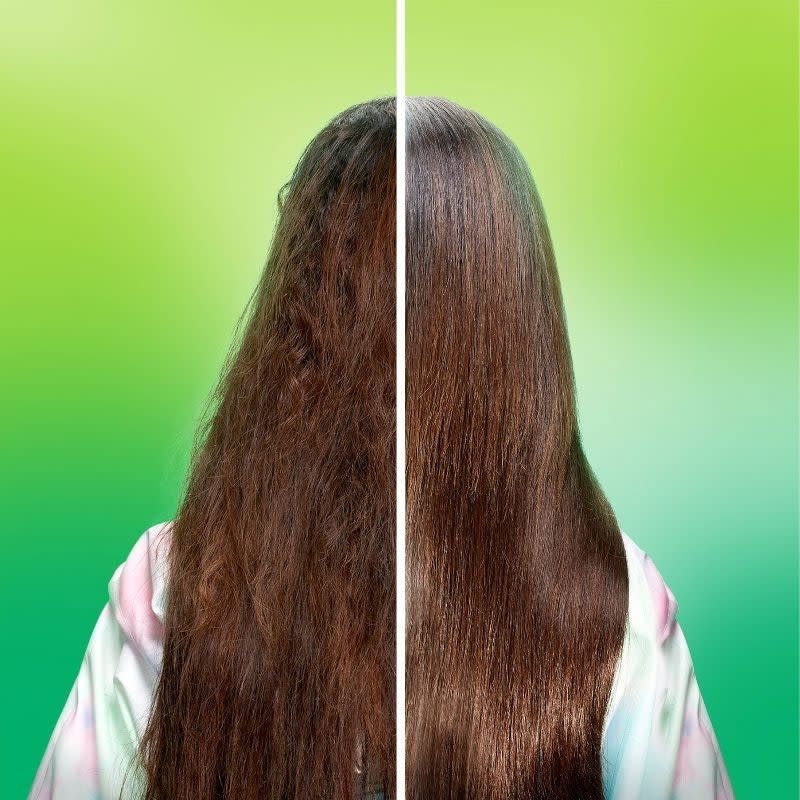 Model's hair before and after the leave-in conditioner