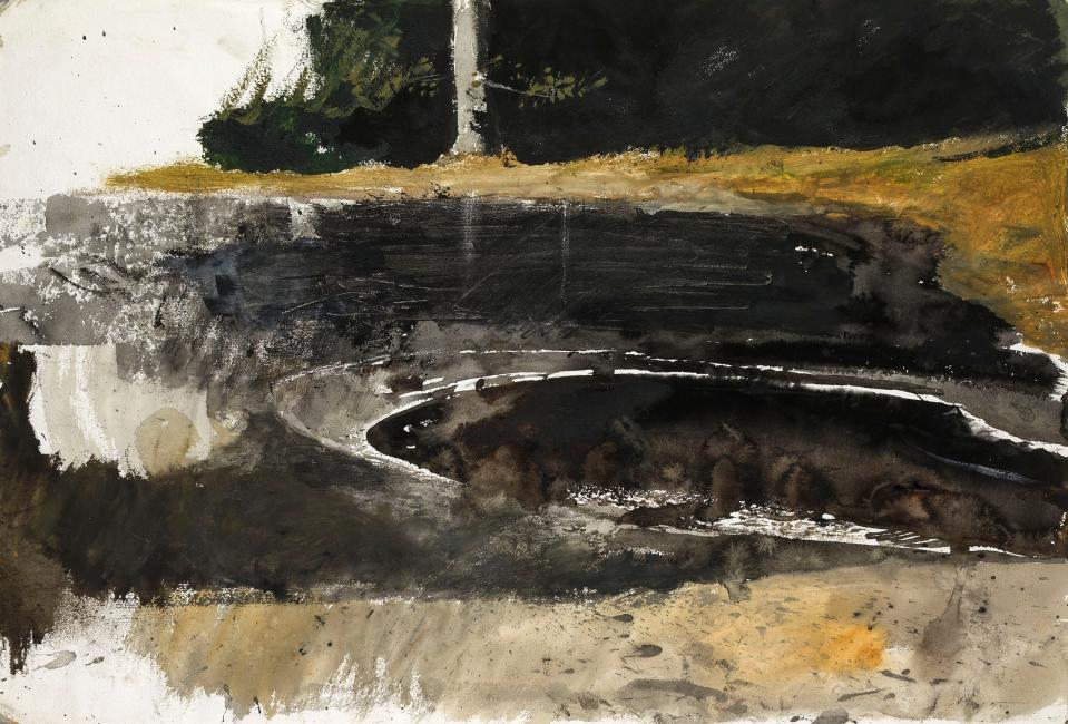 Andrew Wyeth. Ice Pool Study, 1969. Watercolor on paper, B1837. Unframed: 19 x 27.875 in. Collection of the Wyeth Foundation for American Art.