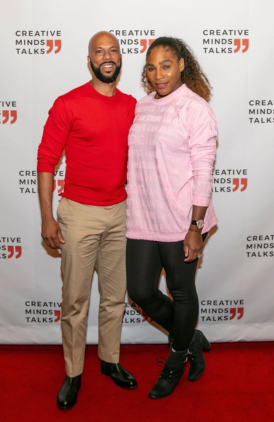 Common (left) and Serena Williams attend Creative Minds Talks Presents a Conversation Between Athlete, Entrepreneur, And Philanthropist, Serena Williams And Award-Winning Artist, Actor, And Activist Common at Civic Opera House on October 29, 2018 in Chicago, Illinois.