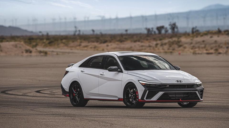 2024 hyundai elantra n parked from the front in a blue color