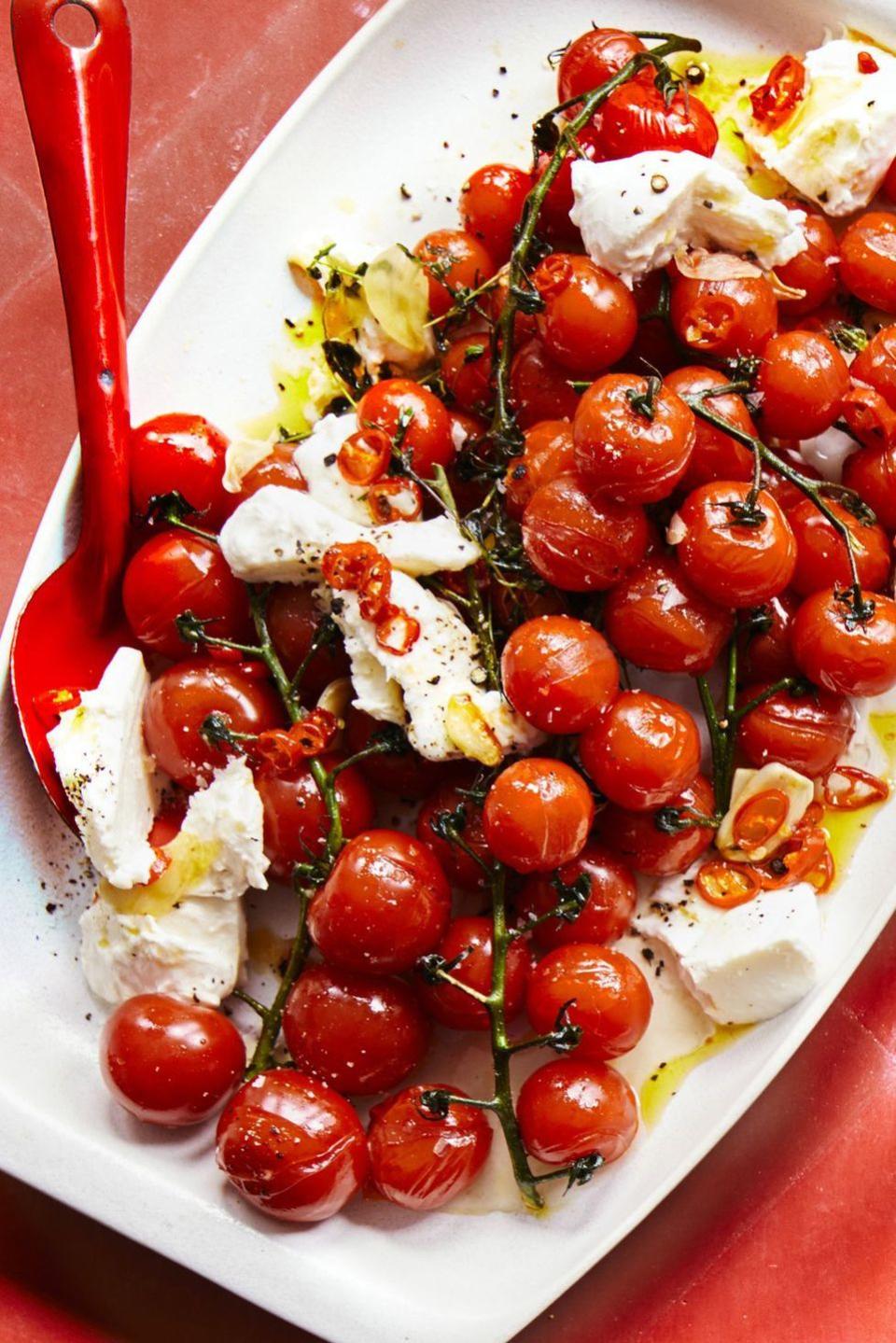 picnic ideas chile roasted cherry tomatoes and fresh mozzarella