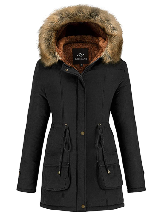 4) Hooded Quilted Parka with Fur Trim