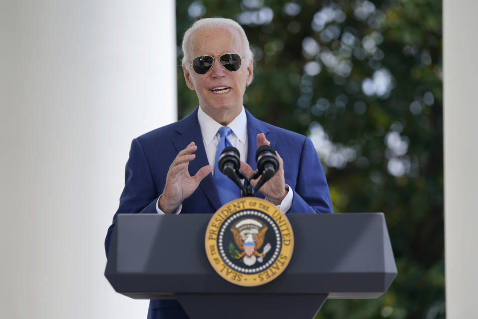 President Joe Biden speaks before signing two bills aimed at combating fraud in the COVID-19 small business relief programs Friday, Aug. 5, 2022, at the White House in Washington. (AP Photo/Evan Vucci, Pool)