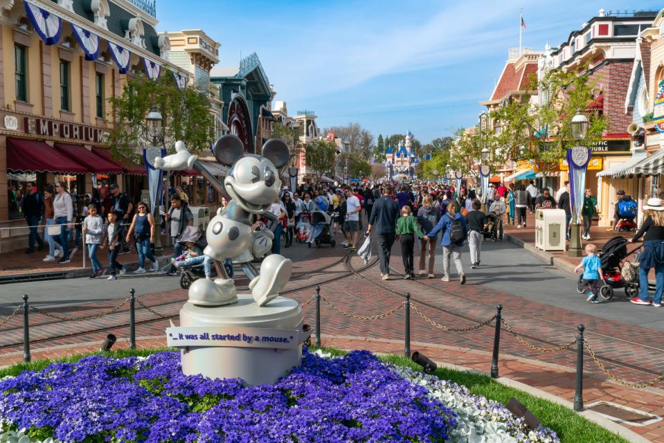 General views of the new Mickey Mouse statue on Main Street, USA.