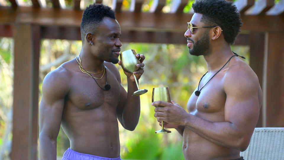 Kwame, left, and Brett in <i>Love Is Blind</i><span class="copyright">Netflix</span>