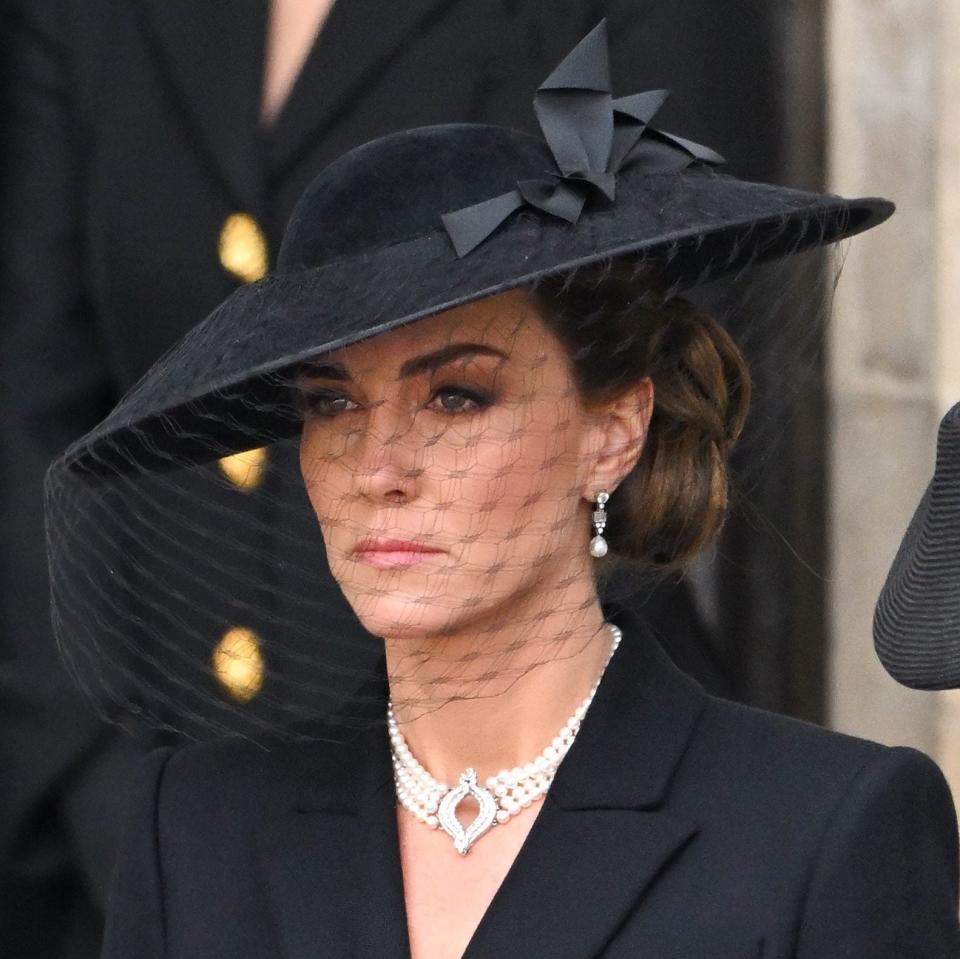 Catherine wore the item for the late Queen’s funeral, where it was in perfect keeping with royal mourning dress code - Karwai Tang