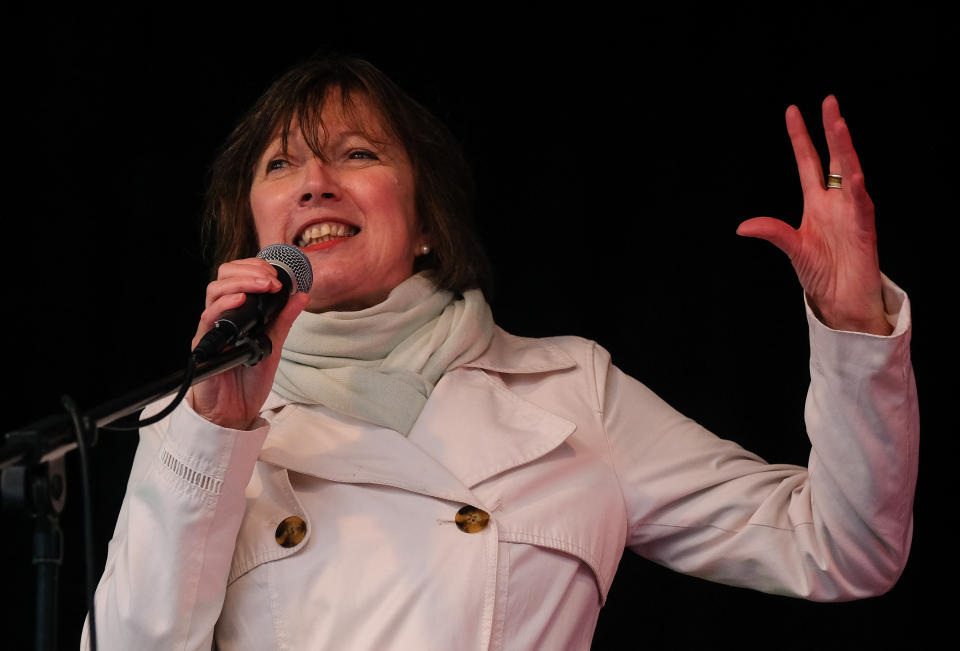 MANCHESTER, ENGLAND - SEPTEMBER 29: Frances O’Grady, General Secretary of the Trades Union Congress addresses crowds during a large scale demonstration against austerity and the Conservative government on September 29, 2019 in Manchester, England. The protest is being held to coincide with the start of the Conservative party conference and was organised by the anti-austerity campaign group the People’s Assembly Against Austerity. (Photo by Ian Forsyth/Getty Images)