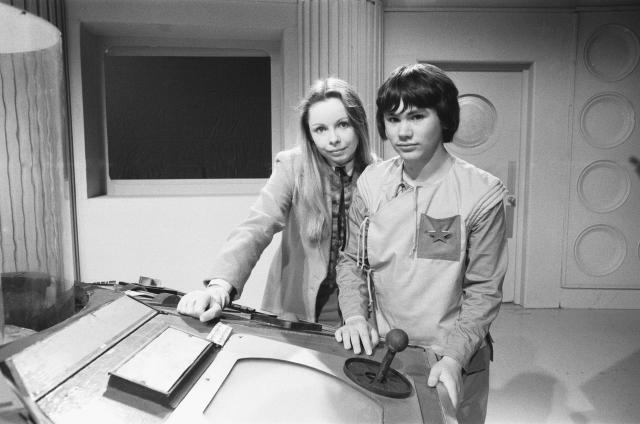 18 year old Matthew Waterhouse making his debut in the BBC TV series Dr Who. Waterhouse will play the part of Adric and seen here with Lalla Ward on the set of the Tardis at BBC TV centre, 15th May 1980. (Photo by Bill Kennedy/Mirrorpix/Getty Images)