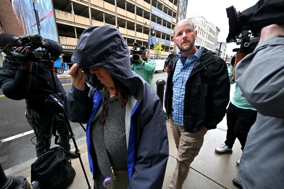 Jack Teixeira Sr. arrives for his son's detention hearing at federal court in Worcester on Thursday.