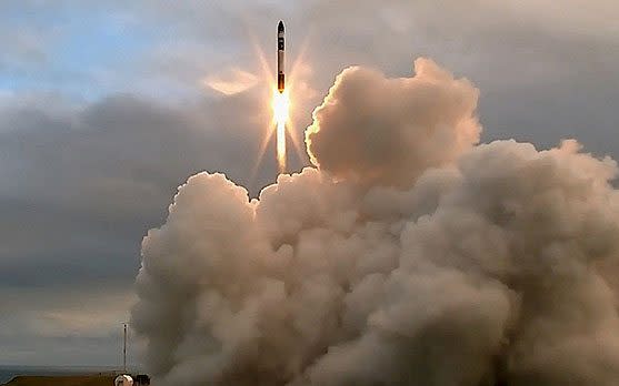 A supplied image of the launch and maiden flight of a battery-powered, 3-D printed rocket built by Rocket Lab, a Silicon Valley-funded space launch company, at New Zealand's remote Mahia Peninsula - Credit: REUTERS