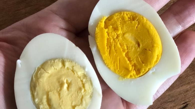 Hard eggs cut in half 