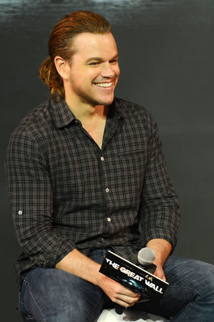 Hey Matt Damon! Chris Hemsworth called, and he wants his <em>Thor</em> hairstyle back. The 44-year-old Oscar winner debuted his ponytail on Thursday when he stepped out in Beijing, China for a press conference about his film <em> The Great Wall</em>. (Let us also point out that he's holding the biggest mic flag of all time.) <strong> WATCH: Why Oprah Loves Wearing Ponytails </strong> Getty Images While we're used to seeing Damon clean cut, and even sometimes buzzed cut, he's really pulling off the ponytail! Damon also seems to be digging the new 'do, given the high spirits he was in at the event. Maybe he can suggest this look as the perfect post-breakup hairstyle for his best friend, Ben Affleck? Getty Images It's still unclear if the <em>Good Will Hunting</em> star grew out his hair for a role, or if he just wants to fit in with the surfers this summer. <strong> PHOTOS: Biggest Celebrity Hair Transformations </strong> As for <em>The Great Wall</em> -- also starring Andy Lau, Jing Tian and Pedro Pascal, and directed by Zhang Yimou -- the film is about the mystery centered around the construction of the Great Wall of China. The thriller doesn't hit theaters in the U.S. until Nov. 2016. <strong> What do you think of Damon's ponytail? Hit or miss? </strong> While the A-list actor is trying out this long-haired look, Ariana Grande is considering ditching her signature ponytail. See how her fans are reacting: