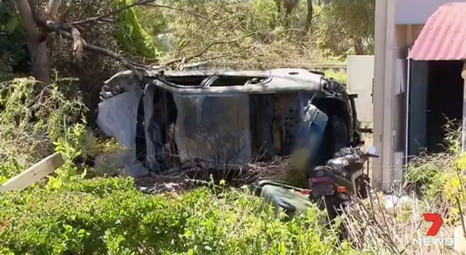 The car was a burnt-out wreck after the crash. Source: 7 News