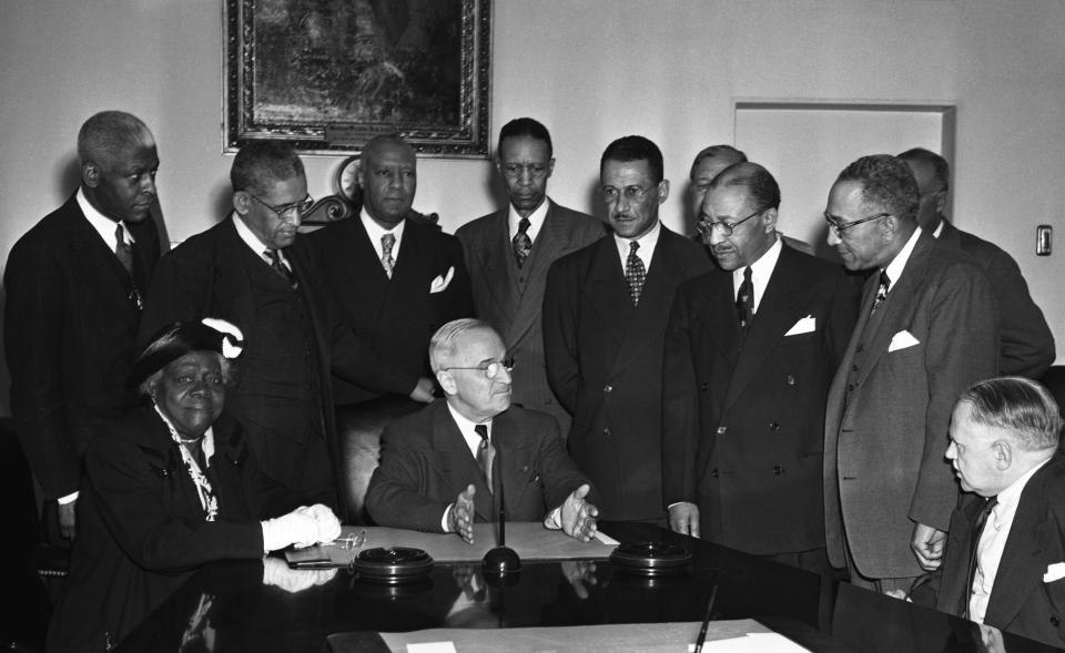 Civil rights leaders lobbied presidents, including Harry Truman, to increase Black representation in government jobs. (Photo: Bettmann Archive/Getty Images)