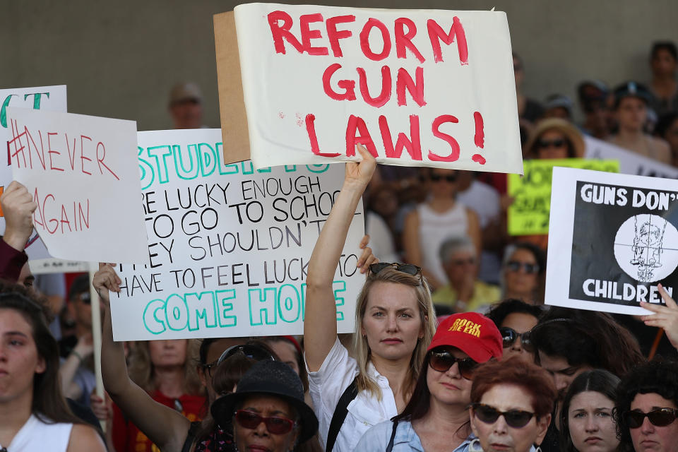 Hundreds gathered to protest against guns on the steps of the Broward County Federal courthouse on February 17, 2018 in Fort Lauderdale, Florida.&nbsp; (Photo: Joe Raedle via Getty Images)