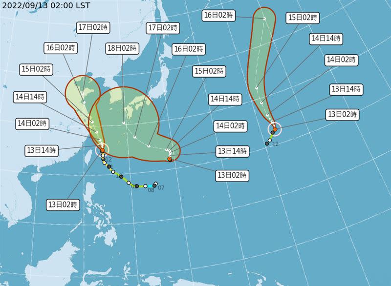 西北太平洋海面上很熱鬧，將呈現3颱共舞。（圖／翻攝自氣象局）