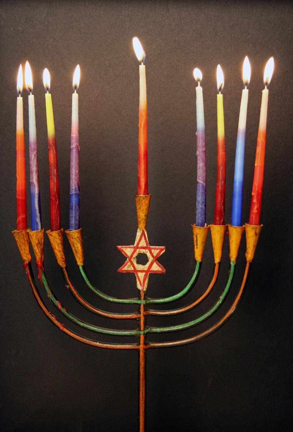 By the end of Hanukkah, all the candles on a menorah are lit.