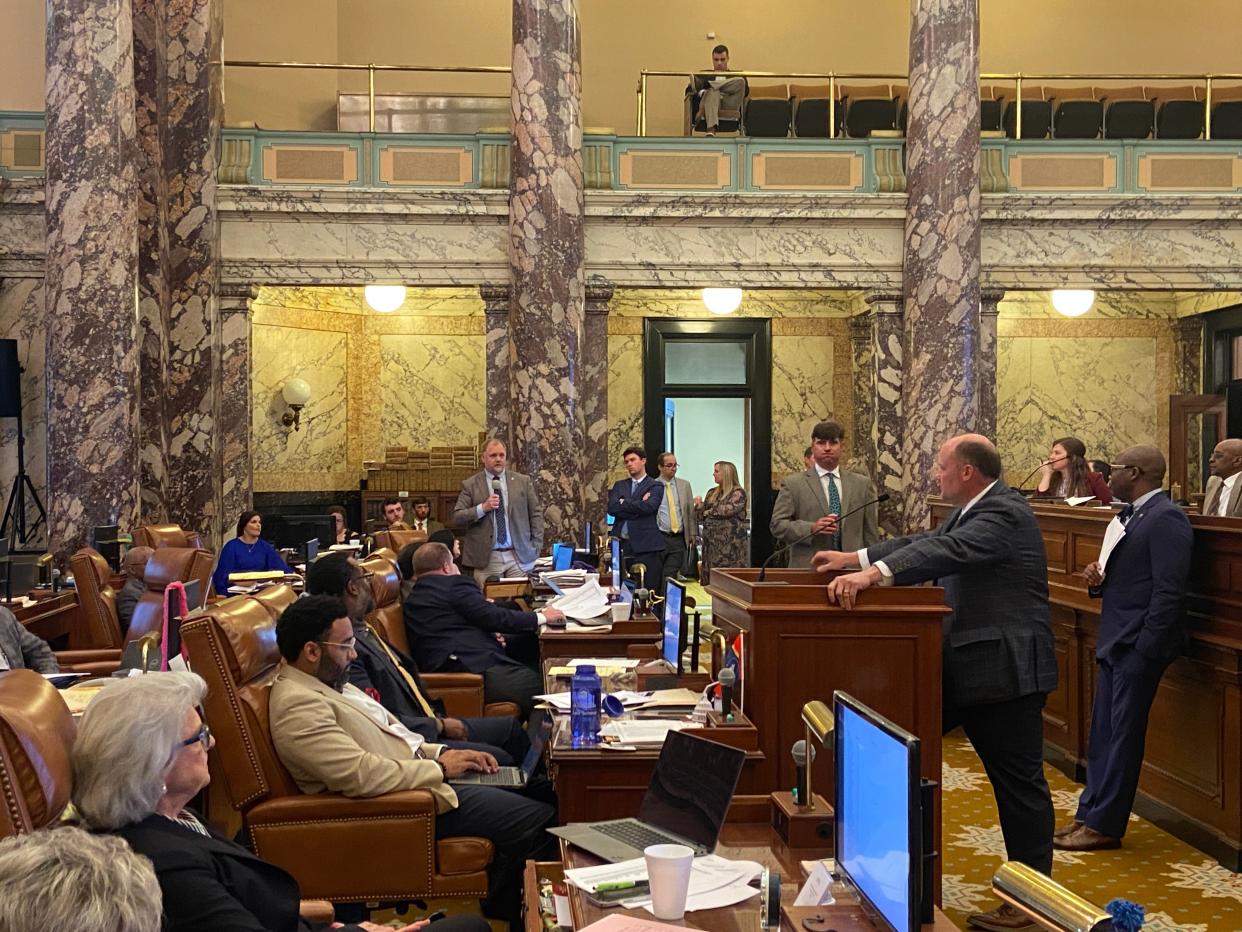 Mississippi Sen. Ben Suber defends House Bill 331 Monday at the Mississippi State Capitol in downtown Jackson. Lawmakers have until Saturday to file conference reports on hundreds of bills.