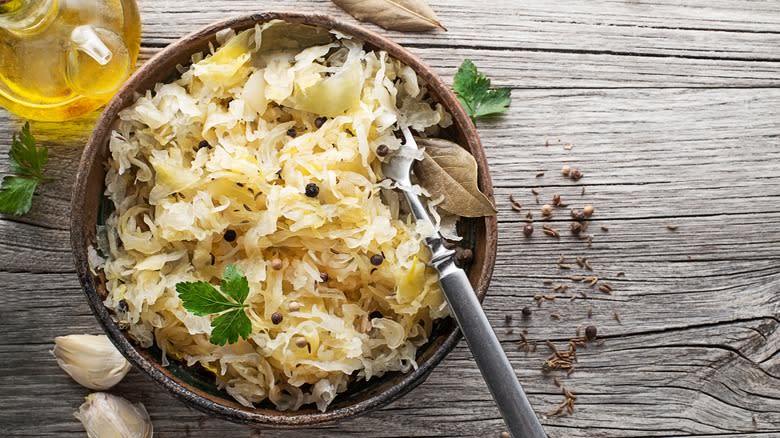sauerkraut in a bowl with seasonings