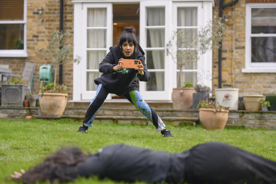 This image released by Focus Features shows Ritu Arya in a scene from "Polite Society." (Parisa Taghizadeh/Focus Features via AP)