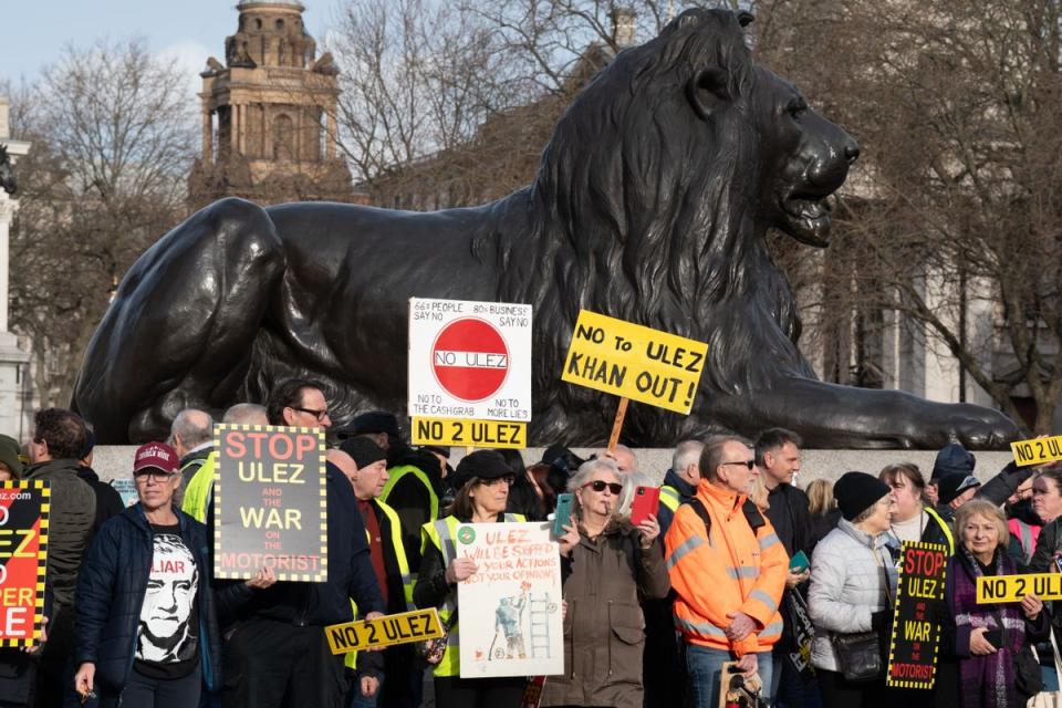People during an anti-Ulez protest in Trafalgar Square (Stefan Rousseau/PA) (PA Wire)