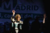 Ahora Madrid citizen platform's candidate for mayor of Madrid, Manuela Carmena speaks during a press conference following the results in Spain's municipal and regional elections in Madrid on May 24, 2015