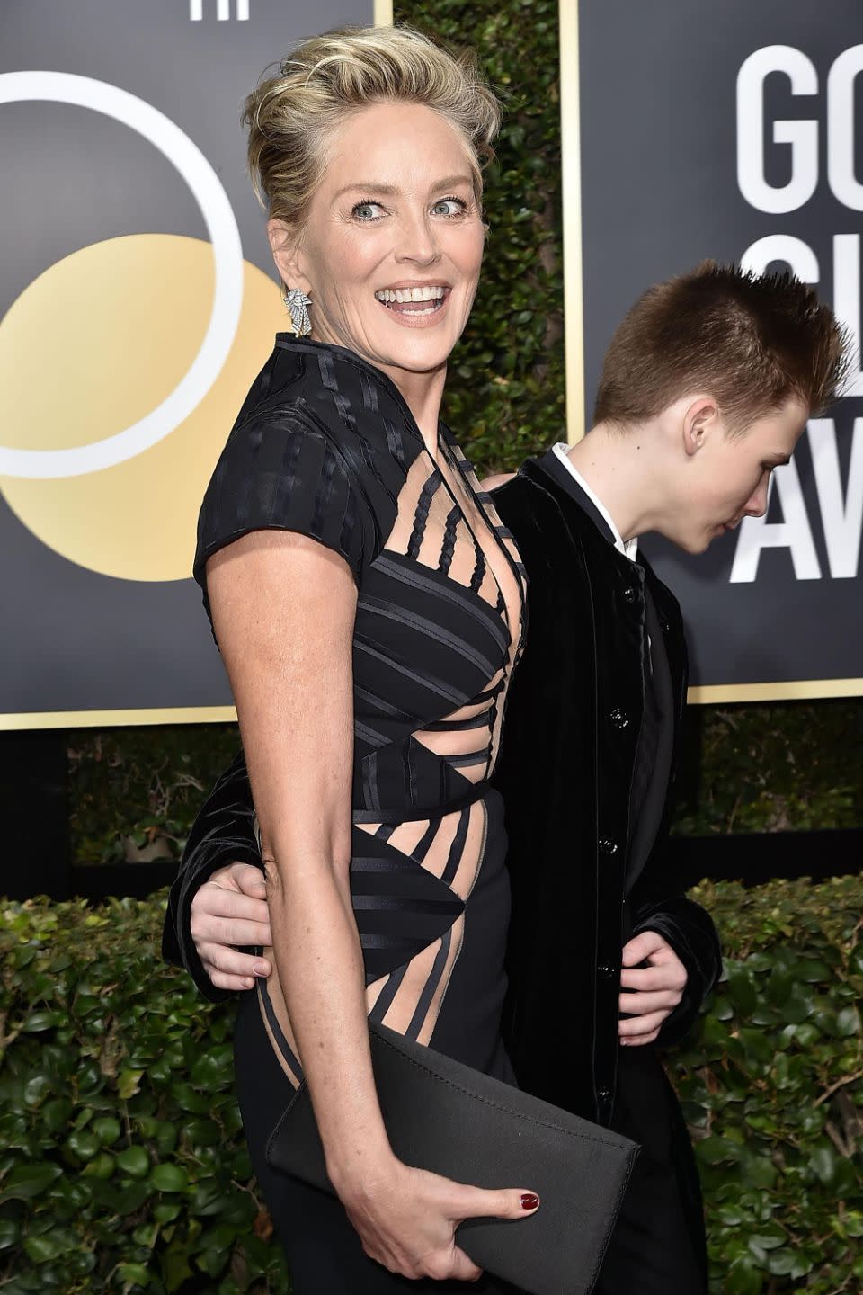 Sharon Stone turned heads in this XX gown at the 2018 Golden Globes. Source: Getty