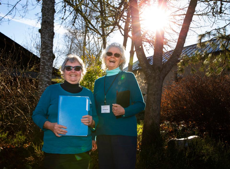 Leila Snow, left, and Ani Sinclair are volunteers with End of Life Choices Oregon, a nonprofit that provides free, personal and confidential support to people with big questions about how they can die.