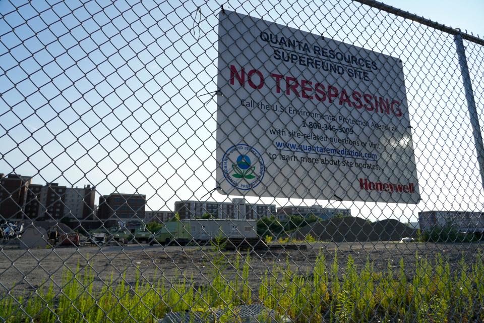 A no trespassing sign at the Quanta Superfund site in Edgewater.