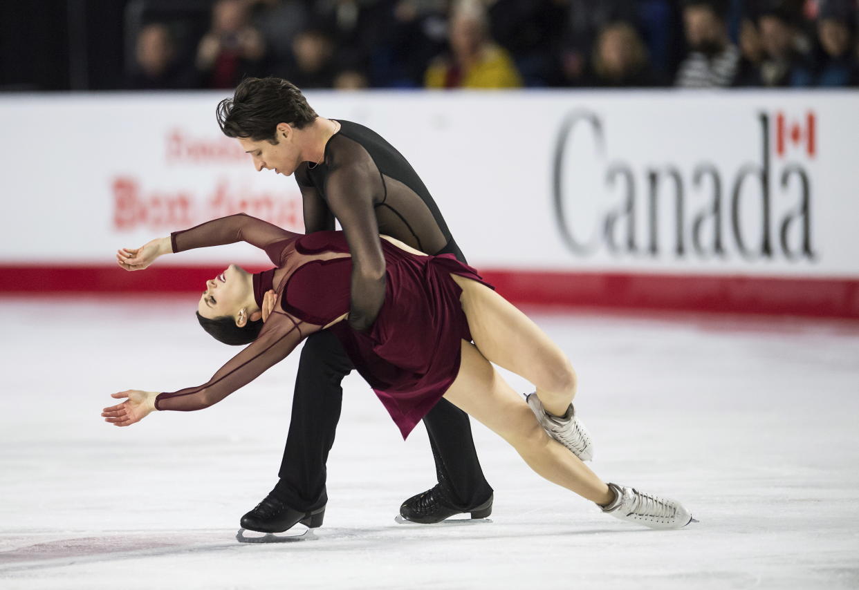 Tessa Virtue and Scott Moir perform their free dance routine at the Canadian Figure Skating Championships in Vancouver, B.C., in January 2018. (Jonathan Hayward/The Canadian Press via AP)